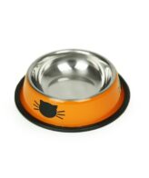 Plato Bebedero Comedero Brnx De Acero Para Gatos Naranja