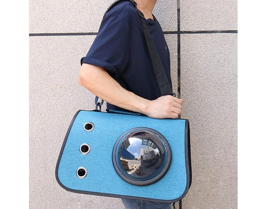 Bolso Transporte Mascotas Pequeño 40x26x25cm Con Cupula Azul - Imagen 4