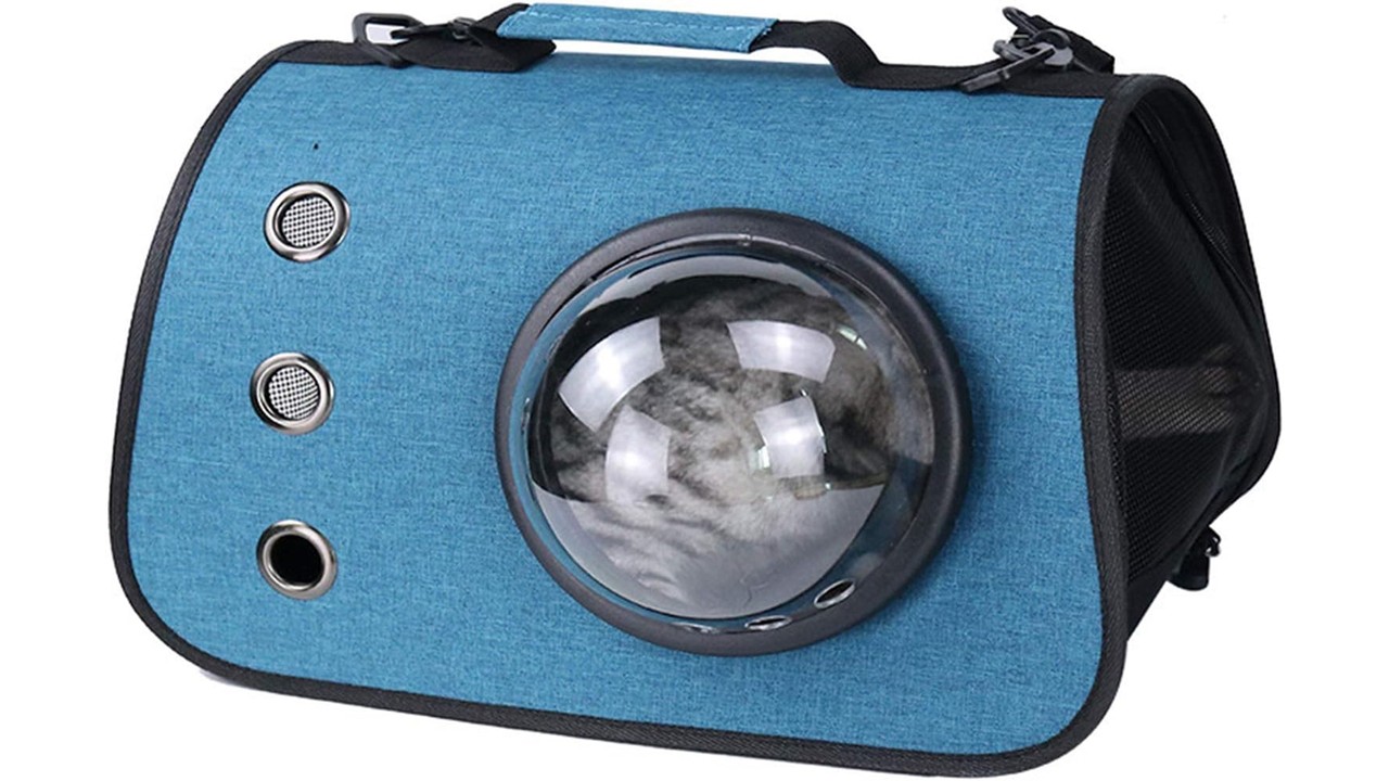Bolso Transporte Mascotas Pequeño 40x26x25cm Con Cupula Azul