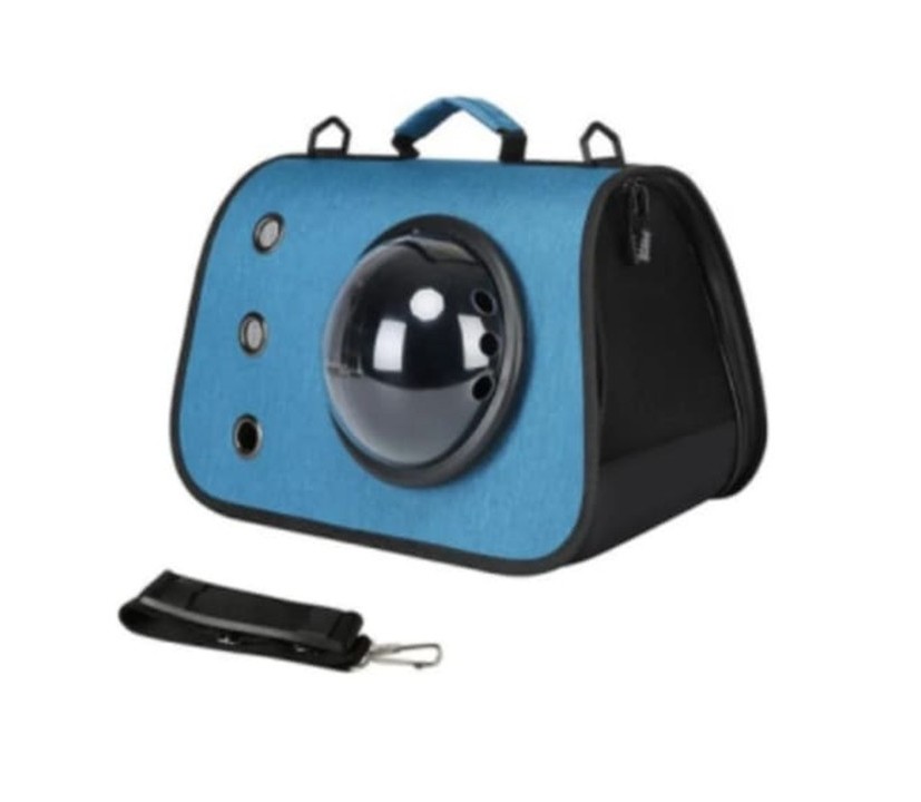 Bolso Transporte Mascotas Pequeño 40x26x25cm Con Cupula Azul - Imagen 3